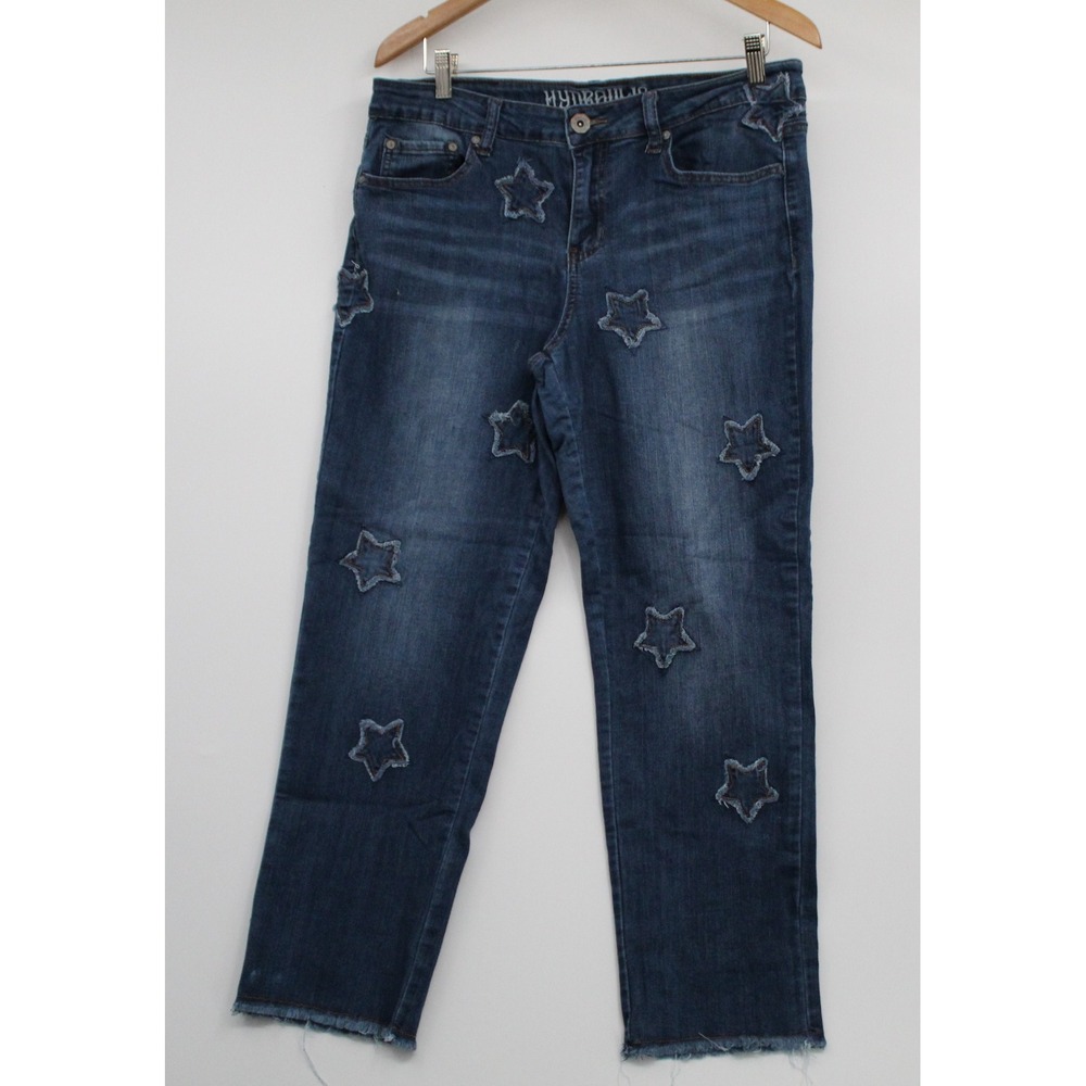Hydraulic Nolita Curvy Straight Jeans Blue Star Patch Frayed Hem Womens 12